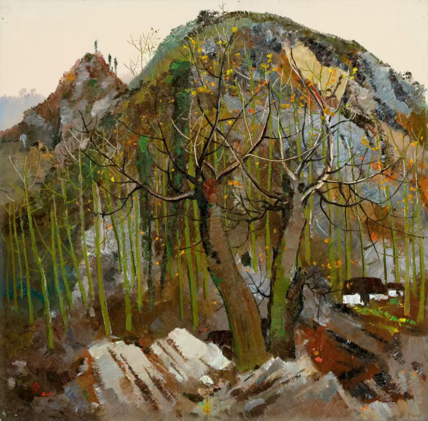 LOT 147 吴冠中 《黔灵山》 1972 年作 油彩 木板 46 × 46 cm. 成交价：HKD 9,540,000